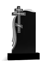 Гранитный фигурный памятник с православным крестом и строгим дизайном